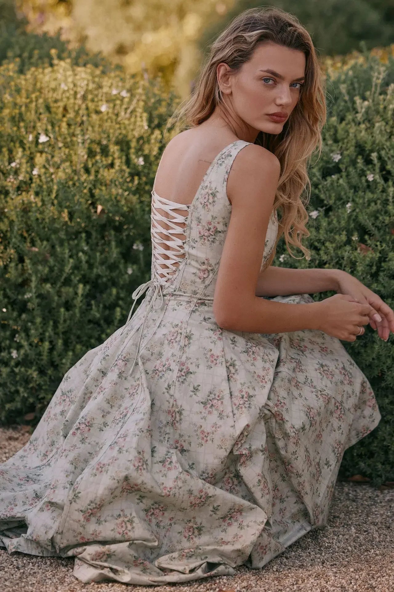 Summer Elegant Lace Up Dress 2025 New Arrivals Floral Print Midi Dress Women Sexy Corset Dress for Holiday Birthday