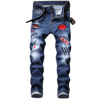 Men's Clothing 2023 Spring New Fashion Embroidery High Quality Slim Straight Jeans Trendy Pencil Mid-rise Pants Men's Trousers