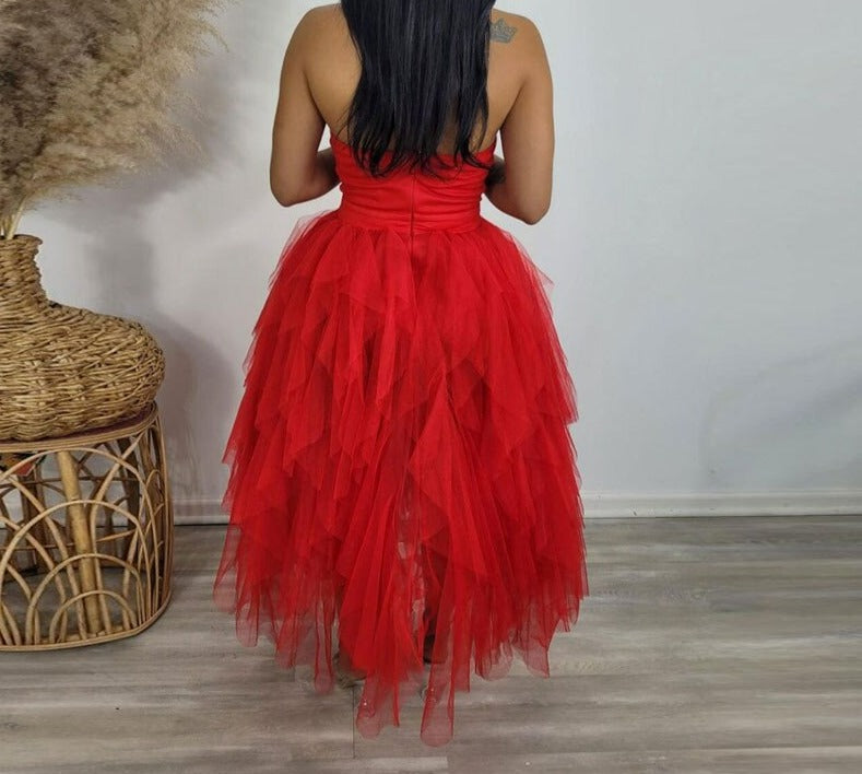 Women Sexy Solid Color See Through Mesh Patchwork Halter Backless Ruffles Decor Party Dress
