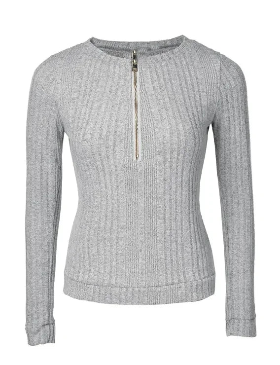 Women's Zip-Up Long Sleeve Blouse - Chic Zipper Front, Semi-Sheer Elegant Tops for Casual Formal Outfits, Easy-Care Machine Wash