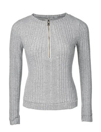 Women's Zip-Up Long Sleeve Blouse - Chic Zipper Front, Semi-Sheer Elegant Tops for Casual Formal Outfits, Easy-Care Machine Wash