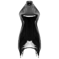 Womens Latex Bodycon Tight Mini Dress Rave Clubwear Back Zipper Glossy Patent Leather Bodycon Short Dress with Garter Clips