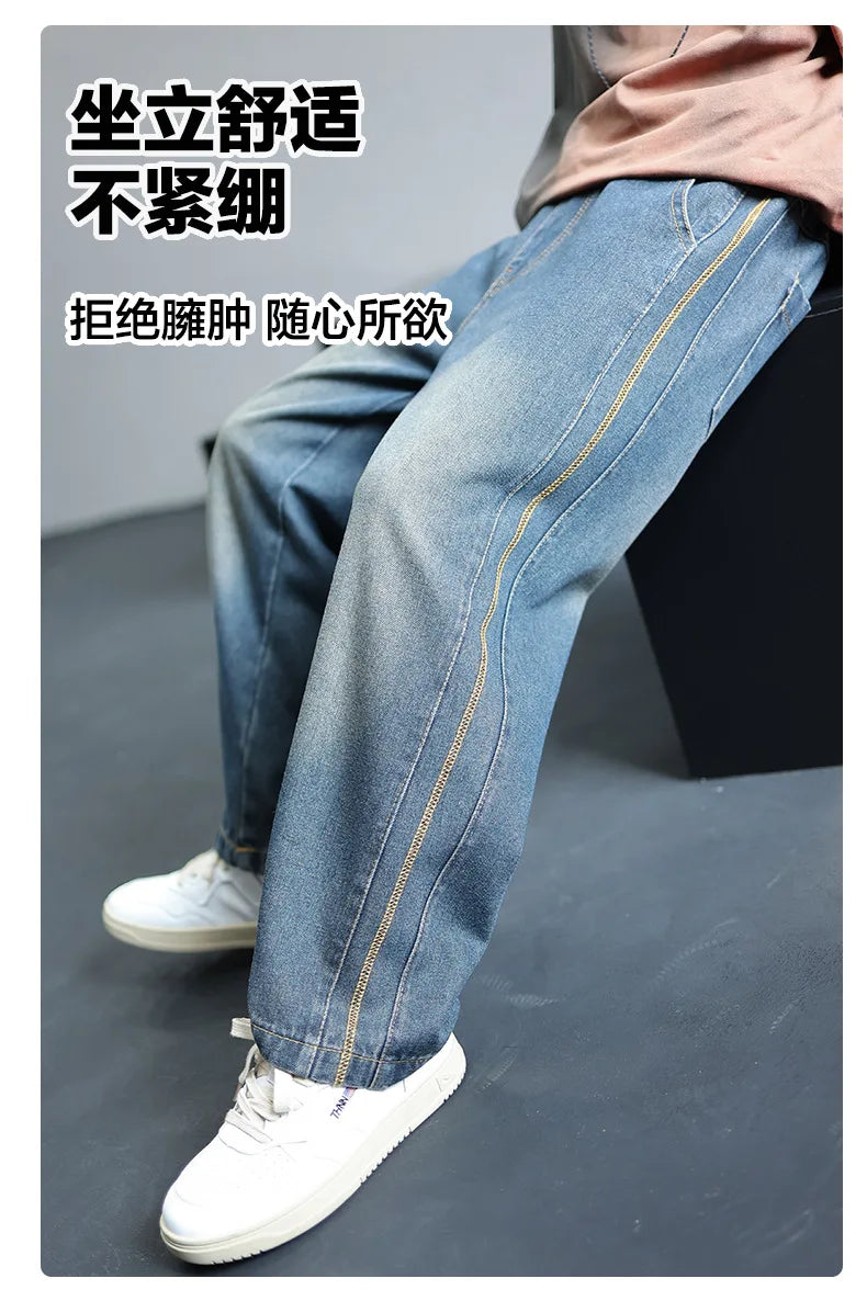 Boys Jeans 2024 Autumn&winter New Teenage Children Plus Fleece Warm Pants Boys Fried Street Handsome Pants Kids Denim Trousers
