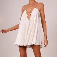 Sexy Club Party Dress Women Summer Deep V Neck Chain Spaghetti Strap Mini Dresses Y2k Fashion Loose Satin Short Dress Girl