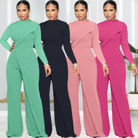 Casual Elegant Long Sleeve Jumpsuits Women New O-Neck High Waist Slim Straight Jumpsuit OL Rompers Woman Streetwear Party Outfit