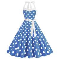 Elegant Women Pink Polka Dot Dress Summer Robe Hepburn 1950s 60s Vintage Sexy Halter Rockabilly Retro Party Dresses 2026 Vestido