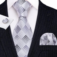 Barry.Wang Plaid Silk Men Tie Hanky Cufflinks Set Checked Jacquard Necktie for Male Formal Casual Wedding Business Party Events