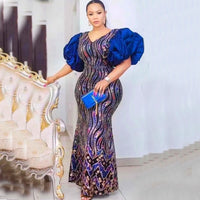 Sexy African Wedding Dresses for Women Puff Sleeve Plus Size Turkey Sequin Evening Party Dress