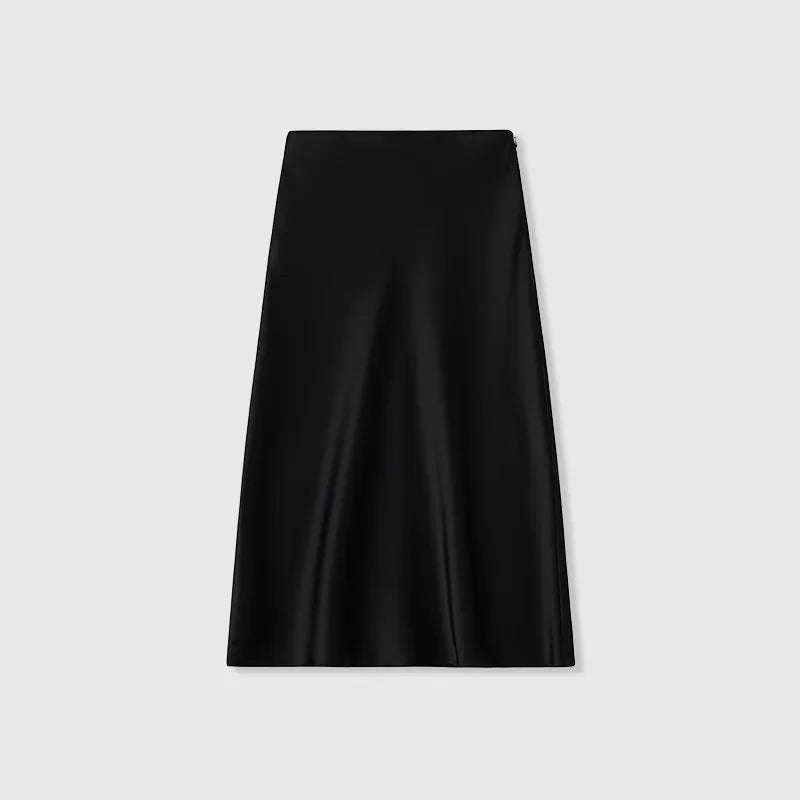 Ele Satin Acetate ter Dr Women's Smooth Glossy Tee-Vein Neline Strapl Midi Skirt Four Colors Available