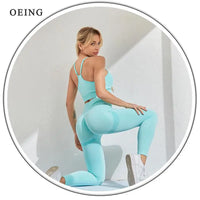 2 Piece Seamless Yoga Set Sports Tracksuit Women Gym Two Piece Set Clothing Fashion Fitness Suits Outfit Bra Leggings Sportswear