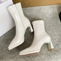 Boots Woman Winter 2024 Black Korean Elegant Heeled Autumn New In Women Shoes Pointed Toe Leather Booties Comfortable High Heels