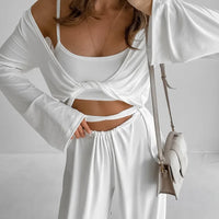 Spring new 2025 underwear, trousers, long-sleeved three-piece pajamas, fashionable and comfortable Modal loungewear women's