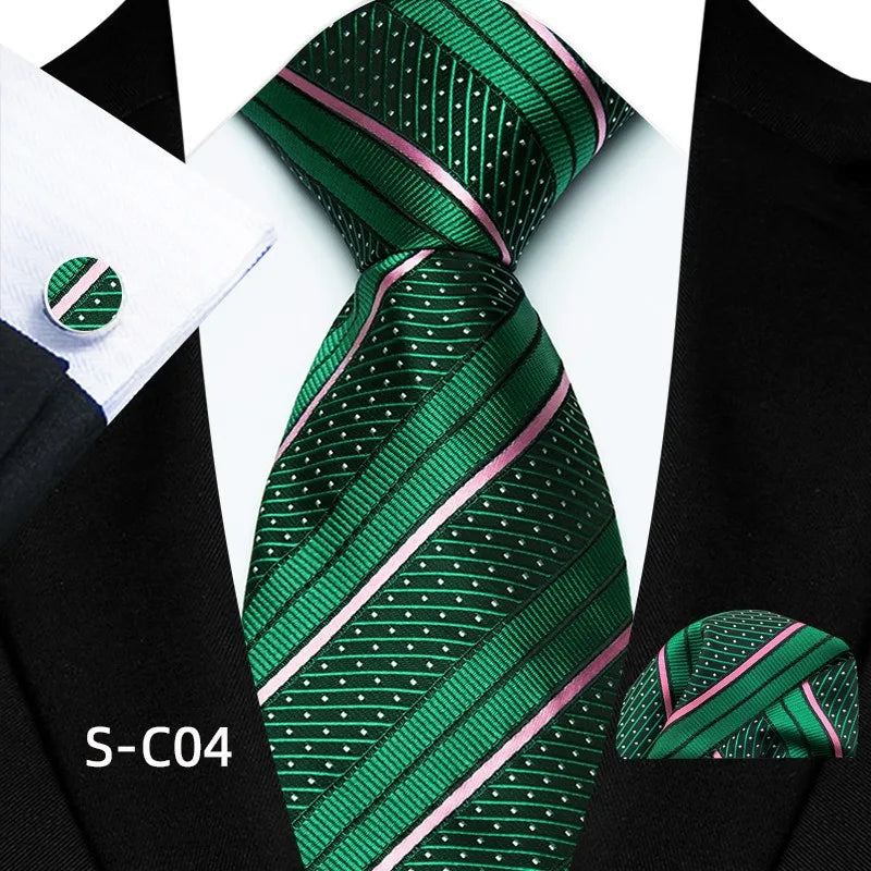 Business Mens Tie Luxury Striped 8cm NeckTie Pocket Square Cufflinks Set For Men Formal Fashion Wedding High Quality Gravata