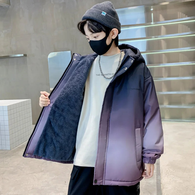 Winter Child Gradient Color Jacket Coat With Hoodies For Boy Luxury New Fashion Thermal Overcoats Kids Warm Hooded Trench Parka