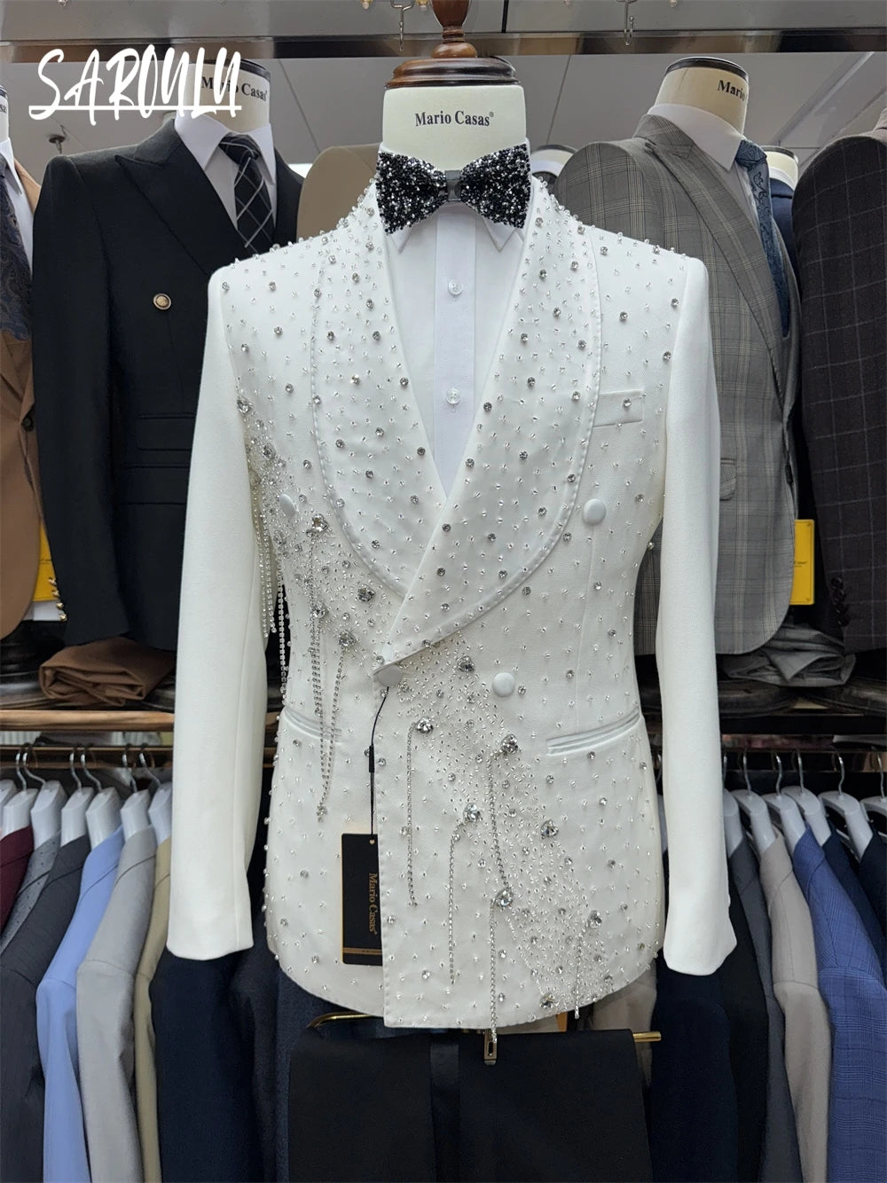 Chic Handsome Dancing Men's 2-pieces Date Suit Set Hot Sale Shawl Lapel Gorgeous Tassel Jacket Pants Wedding Party Groom Wear