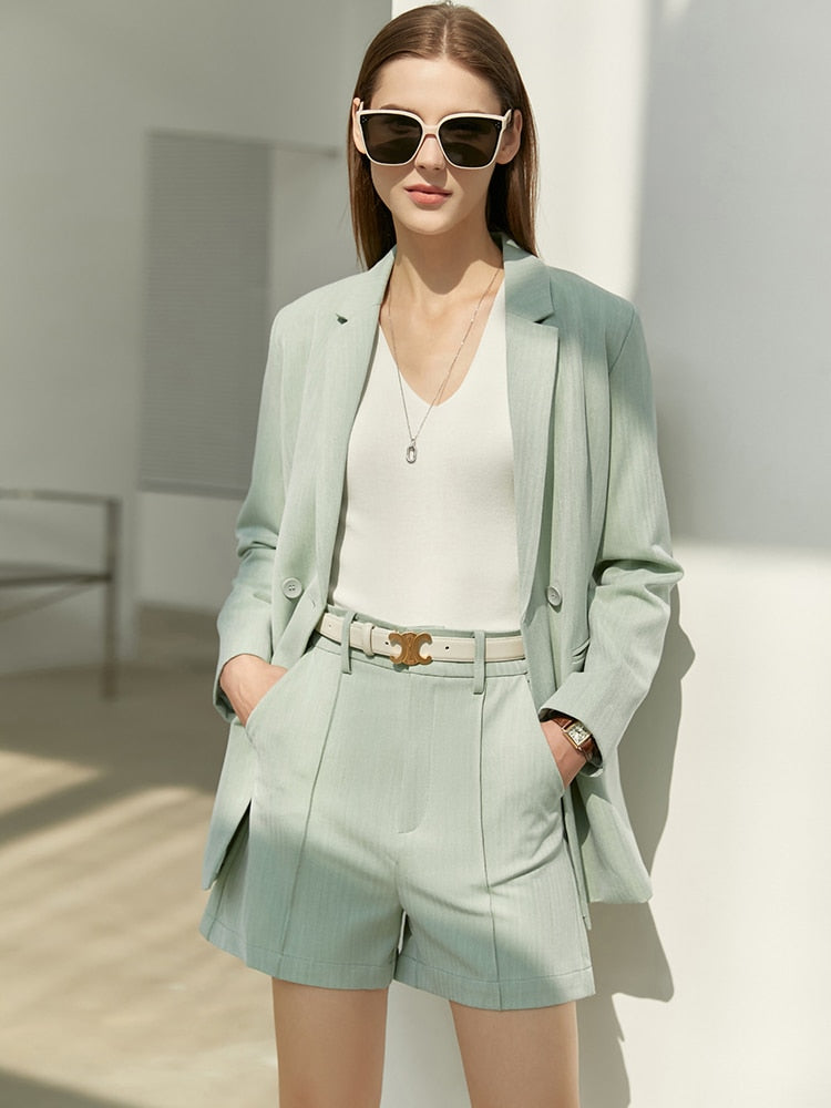 Amii Minimalism Spring Office Lady Blazer Women Jacket Lace V-neck Tank Tops High Waist Pants Separately Female Blazers 12060909