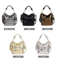 Luxury PU Handbags For Women New Summer Lady Shiny Coating Bucket Shoulder Bags Fashion Metalic Gold Silver Handbag