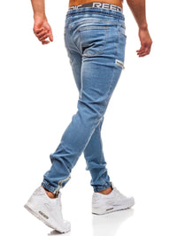 Jeans Men Casual Drawstring Elastic Waist Denim Skinny Trousers Pencil Pants Vintage Streetwear Washed Ankle Length Denims