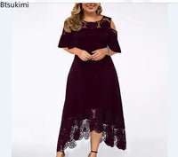 2025 Women's Lace Stitching Ruffle Short-Sleeved Strapless Dress Elegant Ladies' Summer Evening Club Party Dresses Woman Vestido
