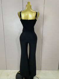 Shining Diamonds Womrn Sexy V-Neck Sleeveless Bandage Jumpsuit Celebrity Elegant Evening Party Club High Quality Birthday Outfit