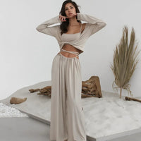 Spring new 2025 underwear, trousers, long-sleeved three-piece pajamas, fashionable and comfortable Modal loungewear women's