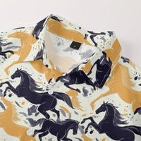 Hawaiian Button Up Shirts Equestrian Bloom Horse Floral Printed Full Sleeve Streetwear Casual Men Summer Vacay Beach Parties