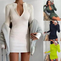 Sexy Long Sve Wrap around Zipper Neline Dr Street Sle High Waist Thiened Autumn Winter New Arrival Women's Dr