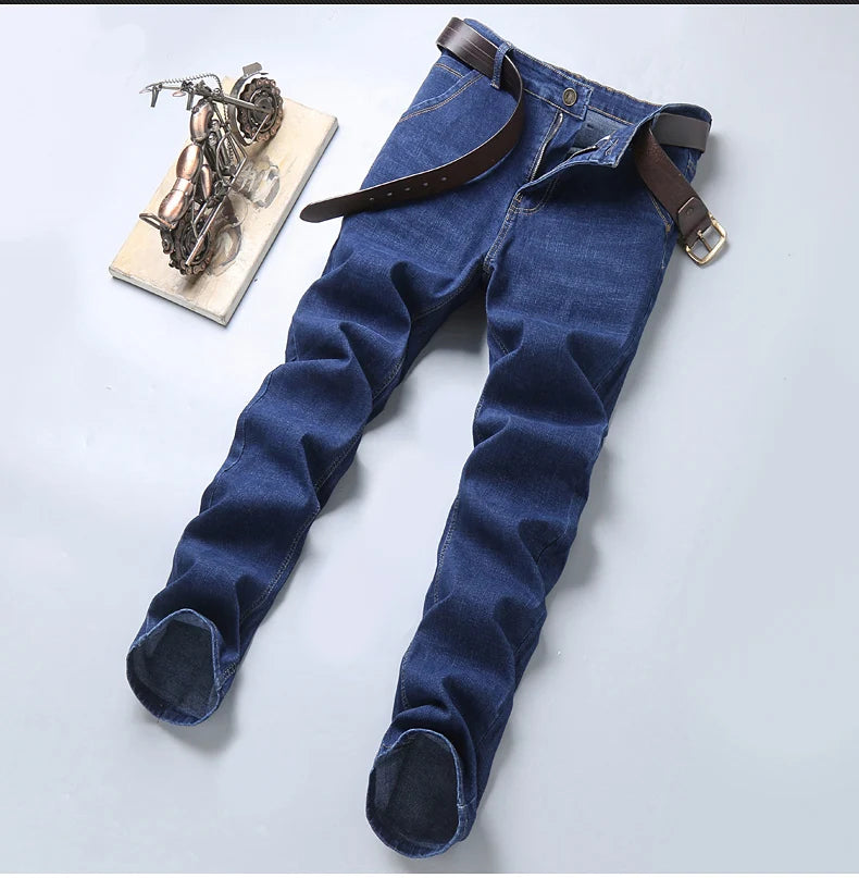 2024 NEW Men's Fashion Business Jeans Classic Style Casual Stretch Slim Jean Pants Male Brand Denim Trousers Black Blue
