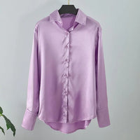 Fashion Long Sleeve Satin Women Shirts Office Lady Elegant Loose Silk Blouses Button Up Tops