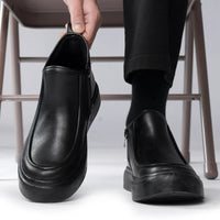 Men's Black Boots Versatile Casual Leather Boots Zipper PU Flat Bottom Casual Walking Shoes Autumn and Winter Men One Foot Shoes