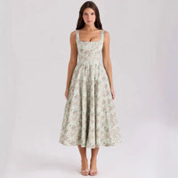 Summer Elegant Lace Up Dress 2025 New Arrivals Floral Print Midi Dress Women Sexy Corset Dress for Holiday Birthday
