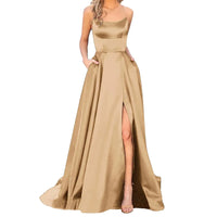 Wedding Dresses Prom For Women Sexy Satin Spaghetti Strapbackless Side Slit Tunic Slip Dress Female Party Evening Long Dress