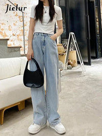 Fashion Street Casual Woman Jeans Summer New High Waist Loose Women Jeans Simple Basic Slim Straight Pants Female Chicly