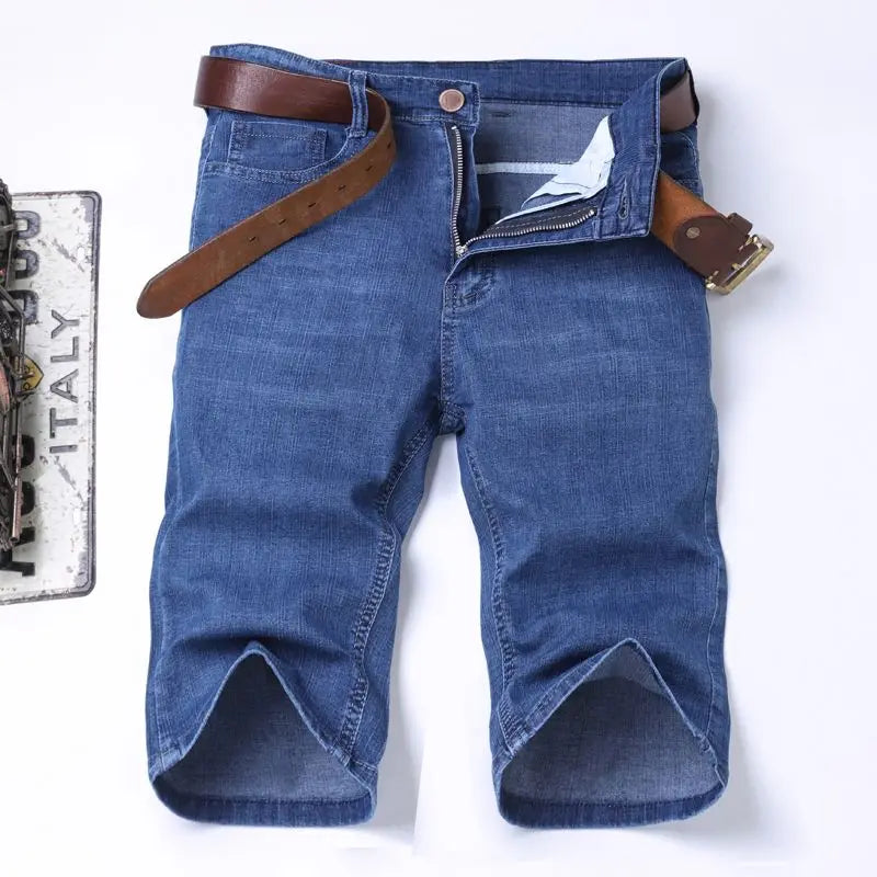 2025 New Denim Shorts for Men's Spring and Summer Trendy Brand Thin, Elastic, Loose, Straight, Casual, Five Point Middle Pants