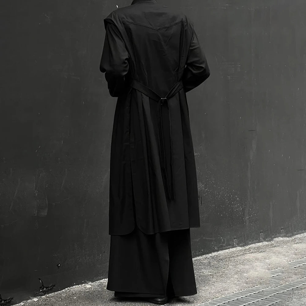 Mens Mid-Length Shirt Dark Gothic Style Casual Cape Autumn Japanese Streetwear Fashion Mature Style Long-Sleeve Tops Unisex 2024