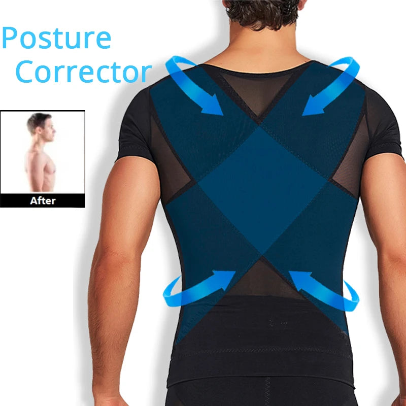 Mens Mesh Shirts Body Shaper Short Sleeve Compression Belly Slimming Undershirt Shapewear Workout Abs Abdomen Tummy Control Tops
