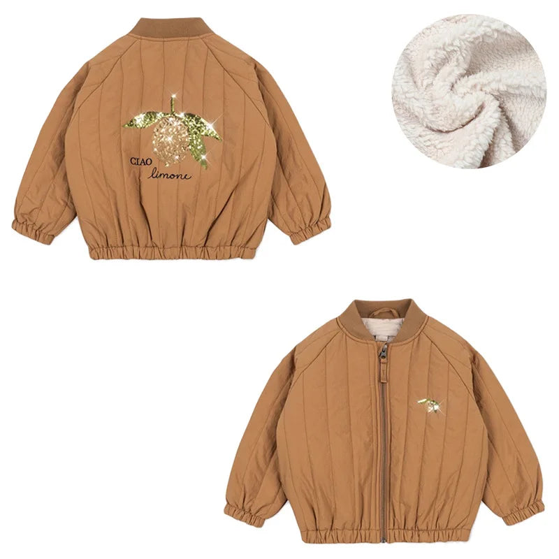 Children's coats for autumn and winter ks new collection Girls' embroidered sequined thickened wool jacket flight suit coat
