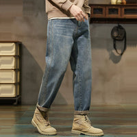 Baggy Pants Loose Fit Retro Blue Harem Pants Vintage Clothes Baggy Jeans Men Fit Harem Pants Wide Leg Fashion Pockets