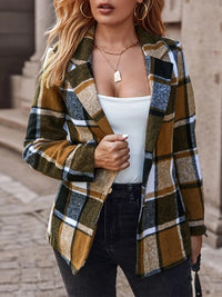 All-match Coat Women Korean Fashion 2023 Fall Plaid Print Button Front Long Sleeve Coat Design Jacket Casual Jacket