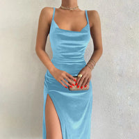 Hugcitar Velvet Swing Collar Sleeveless Slip Sexy Slit Maxi Dress 2025 New Fashion Evening Party Women Elegant Streetwear Y2K