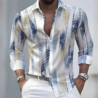 New men's artistic printed long-sleeved shirt, retro color-blocked design, casual shirt, versatile and stylish top for commuting