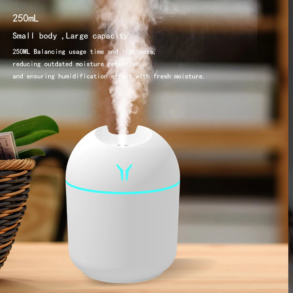 250ML USB Mini Air Humidifier Aroma Essential Oil Diffuser For Home Car Ultrasonic Mute Mist Maker Diffuser with LED Color Lamp