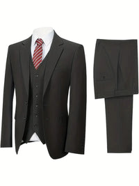 Men's Suits 3pcs Mens Business Suit Notch Lapel Blazer Formal Wedding Groom Pants Tux Vest Tuxedos (Blazer+vest+Pants)