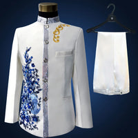 New Black Wedding Groom Tuxedos Suit Men Fashion Paillette Embroidered Male Singer Performance Party Prom Blazer Suit 4 Pcs