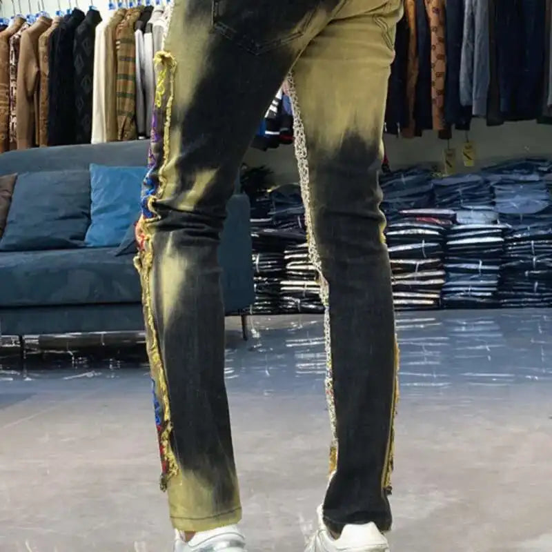 Men's Letter Embroidery Jeans New Punk Motorcycle Pants Jean Homme Elastic Slim Fit Versatile Jean For Men Hip Hop Jean Hombre