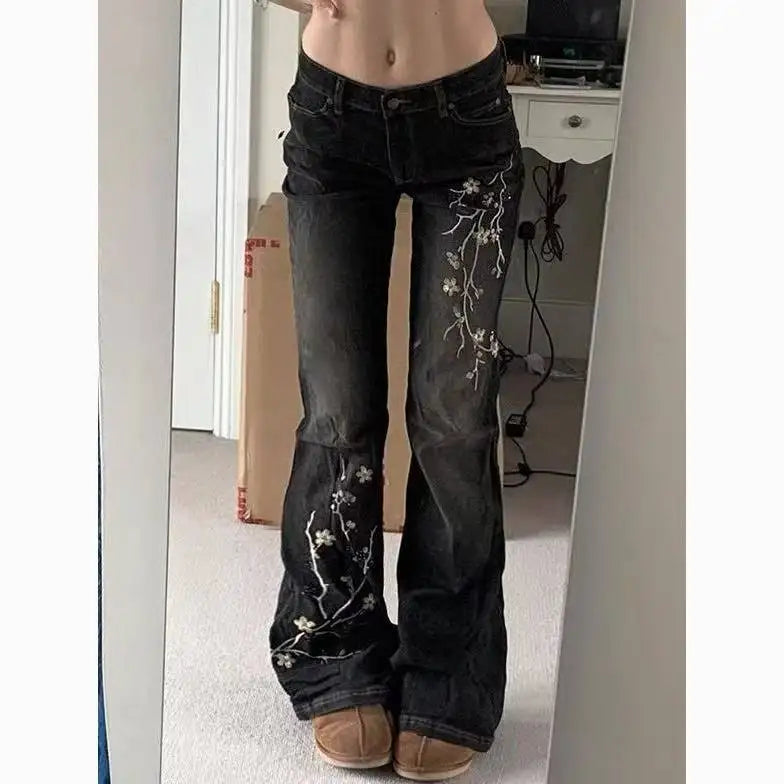 Women's Black Gothic Baggy Jeans Harajuku Y2k Aesthetic Print Denim Trousers Korean Jean Pants Vintage 2000s Clothes Design