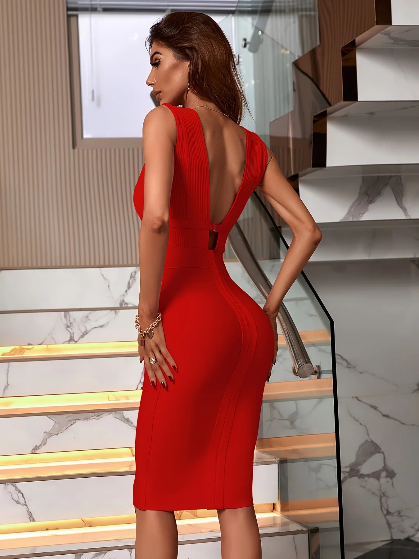 Red Bandage Dress Women Maxi Party Dress Bodycon Elegant Draped Sexy  Evening Birthday Club Outfits Summer 2024