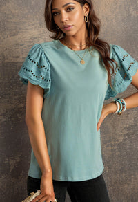 Speaker Pure Color Casual Half-Sleeve Base Tops Lace