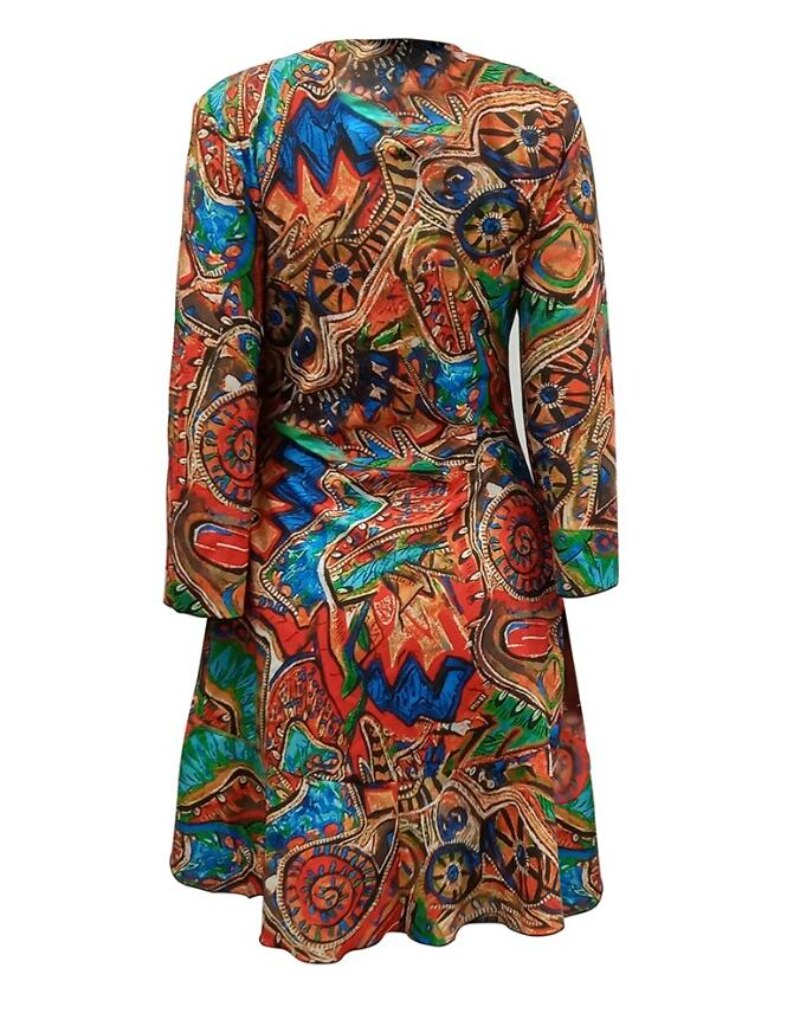 Tribal Print High Low Hem Bell Sleeve Top Women Spring Summer V Neck Blouse Loose Fashion Casual