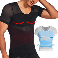 Mens Mesh Shirts Body Shaper Short Sleeve Compression Belly Slimming Undershirt Shapewear Workout Abs Abdomen Tummy Control Tops